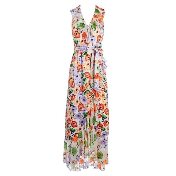 Alice + Olivia Evelia Ruffled Floral High Low Asymmetrical...